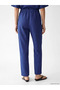 Blue Elastic Waist Linen Blend Women's Trousers - 7