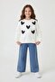 Ecru Sequined Heart Patterned Badili Jeans Trousers Girls' 2-Piece Set 24148 - 4