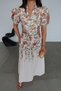 Floral Patterned Watermelon Sleeve Linen Dress - 2
