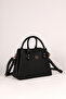 Black Long Strap 3-Compartment Lined Shoulder and Hand Bag with Leather Pattern - 2