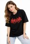 Women's Short Sleeve Summer T-Shirt Crew Neck Printed Oversize T-Shirt - Black