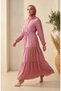 Waist-Tied Polka Dot Hijab Dress 0287-04 Dusty Rose - 3