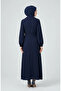 Scarf Collar Half Button Belted Dress 2262-05 Navy Blue - 3