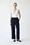 Straight-Leg Comfortable Fit Crepe Trousers - Navy Blue - 2