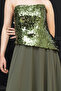 Top Sequined Bottom Chiffon Long Evening Dress - Khaki Green - 2