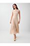 Nude Color Boat Neck Lace Midi Dress - 3