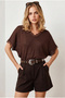 Women's Brown V-Neck Flowy Summer Knitwear Blouse Blz-19003365 - 3