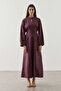 Linen Pleated Zipper Dress in Plum - 6