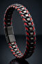 Men's Leather Steel Bracelet Red Black Steel Mesh Leather Magnetic Lock