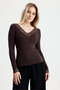 Coffee Collar Lace Detailed Long Sleeve Badi - 4