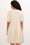 Women's Tie Collar Short Sleeve Gathered Dress 2600 - Cream - 6