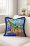 Mediterranean Lemon Terrace View Fringed Throw Pillow Cover - Navy Blue Tasseled Summer Decorative Pillowcase - 4