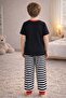 Boy's Cotton Striped Printed Short Sleeve Long Bottom Pajama Set - 3