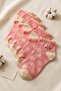 Women's Pink Floral Patterned Ruffled 5-Piece Cotton Booties Socks