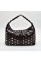Leather Studded Detailed Zipper Closure Hand, Arm and Shoulder Bag