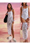 Abstract Floral Print Square Neck Swimsuit with Tie Sarong Set - 2