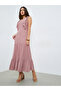 Pink Ruffle Detail Eyelet Tiered Maxi Dress