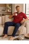 Men's Burgundy Crew Neck 3-Button Chest Pocket Seasonal Cotton Lycra Short Sleeve Pocket Pajama Set - 6