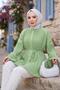 تونيك أخضر بأزرار ذهبية وطيات متعددة وأربطة HM2918 - 6