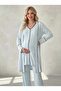 Women's Blue Cotton Button-Front Short-Sleeved Maternity Pajama Set and Dressing Gown 3-Piece Maternity Set - 3