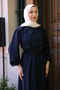 Navy Blue Ruffle Layered Elastic Waist Dress - 3