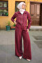 Burgundy Zippered Jacket and Tencel Trousers Set