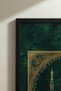 Emerald Green Gold Embellished Glass Single Wooden Table - Black Wooden Framed Home and Business Table - 4