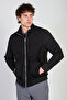 Men's stand collar ribbed suede jacket - black - 3