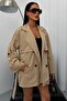 Women's Seasonal Linen Oversized Trench Coat - Buttoned Belted Double-Breasted Collar Short Trench Jacket - 3