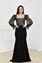 Sequin Fish Dress with Tulle Sleeves - Black