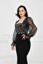 Sequin Fish Dress with Tulle Sleeves - Black - 2