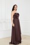 Asymmetrical Neckline Cut Satin Evening Dress - Brown - 6
