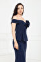 Floral Patterned Midi Pencil Dress - Dark Blue - 4