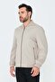 Beige Men's Seasonal Coat with Side Pockets and Zipper - 2