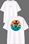 Black Drawing Design Front and Back Printed White Oversize T-Shirt