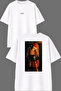 Crazy Boxer Design Front and Back Printed White Oversize t Shirt