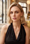 Women's Black Degaje Collar, Halter Neck, Backless, Lined Front, Viscose Bady Suit Blouse - 8