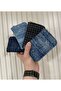 Shiny Stone Detailed Denim Fabric Zippered Card Holder and Wallet (Height 9 cm Width 12 cm) - 3