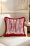 Vertical Striped Fringed Throw Pillow Cover - White Pillowcase with Red Tassels
