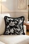 Black and White Floral Patterned Fringed Throw Pillow Cover - Black Tassel Living Room Pillow Cover