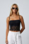 Klina Slim Fit Adjustable Strap Half Double Layer Lace Women's Blouse & Top & Tshirt & Tee & Undershirt - Black