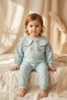 Girl's Mint Green Strawberry Embroidered Baby Collar Sweatshirt and Sweatpants Premium Cotton Two-Piece Set