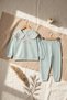 Girl's Mint Green Strawberry Embroidered Baby Collar Sweatshirt and Sweatpants Premium Cotton Two-Piece Set - 2