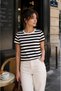 Women's Striped Basic T-Shirt Crew Neck Soft Textured 100% Cotton Casual T-Shirt - 7