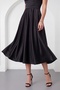 Women's Black Thick Strap Belted Midi Evening Dress - 4