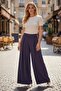 Wide-Leg Palazzo Trousers for Women, High-Waisted with Pleated Front, Comfortable Loose Fit (UAE/KSA, Alpha, XL, Regular, Regular, Dark Purple) - 3