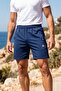 Men's Indigo Navy Blue Riveted Pocketed Elastic Waist Drawstring Combed Cotton Comfortable Above Knee Shorts 26Esrth373