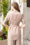 Women's Lycra-Free Linen-Look Fabric Collared Flato Pocketed Short Sleeve Blazer Jacket-Mink - 6