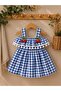 Cherry Detailed Pompom Gingham Girls' Dress - 3