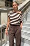Striped Coffee Off-Shoulder Knitwear Blouse Mg2796 - 2